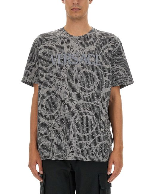 Versace Gray Silhouette Baroque Logo T-Shirt for men