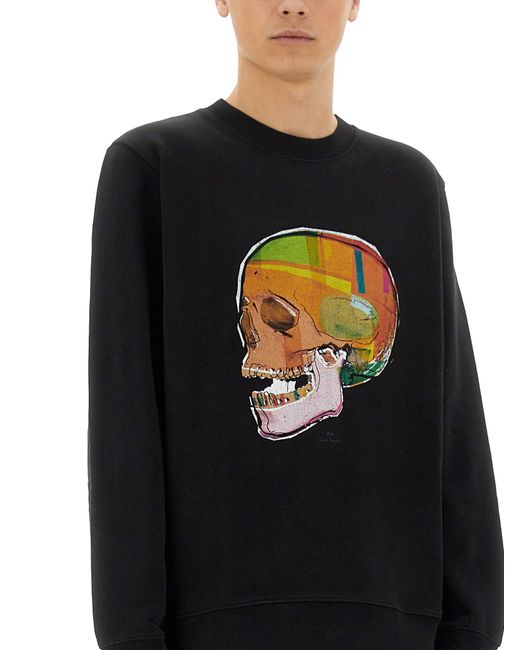Felpa Con Stampa "Skull Sketch" di Paul Smith in Black da Uomo