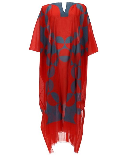 Dries Van Noten Red Striped Tie-Neck Cotton Minidress