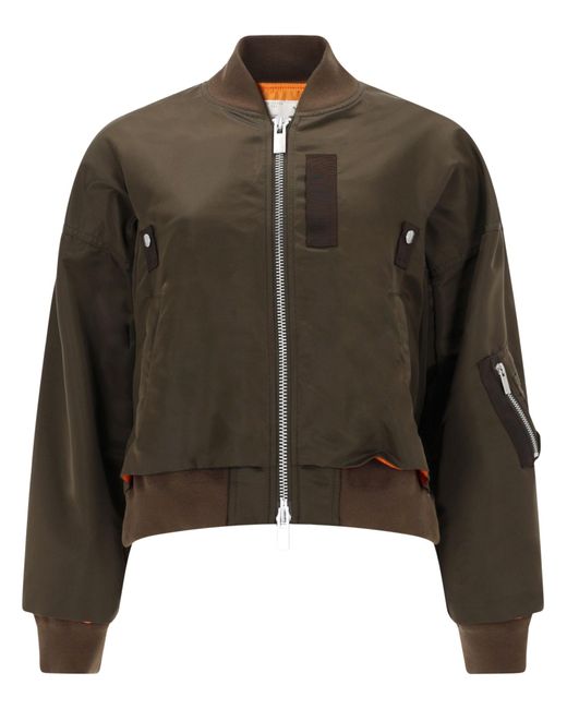 Sacai Green Cropped Bomber Jacket