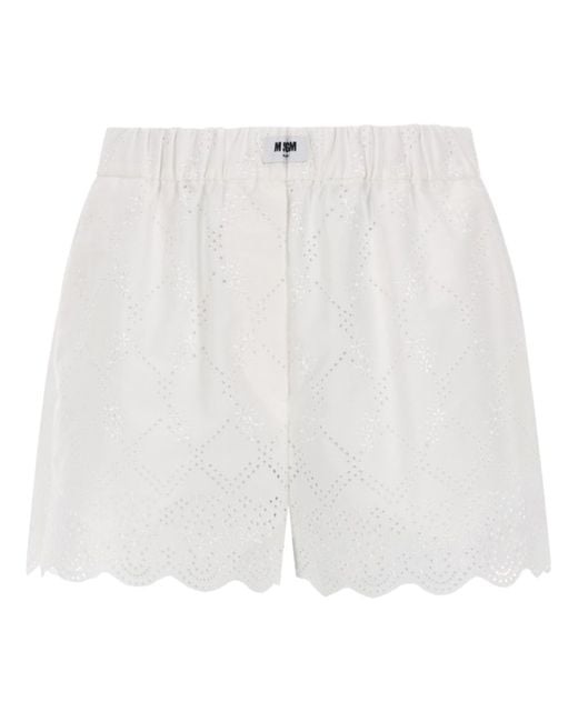 MSGM White Shorts Con Motivo Traforato