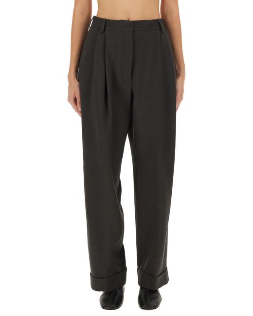 Dries Van Noten Black Wide-Leg Trousers Made Of Wool Drill