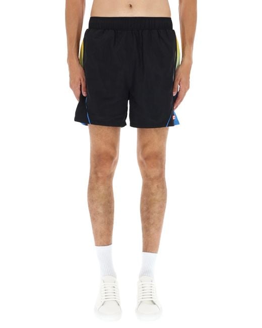 Casablanca Black Sporty Shorts With Colorful Accent Panels for men