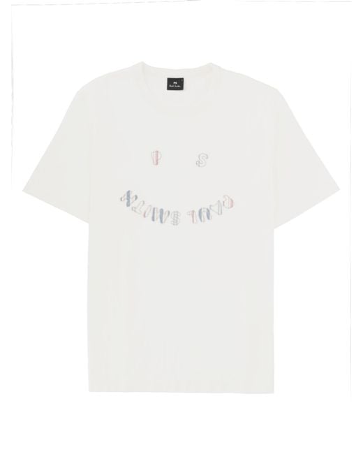 Paul Smith White T-Shirt "Happy" for men