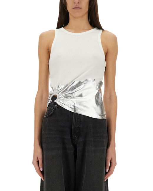 Rabanne White Ribbed Top With Piercing Applique