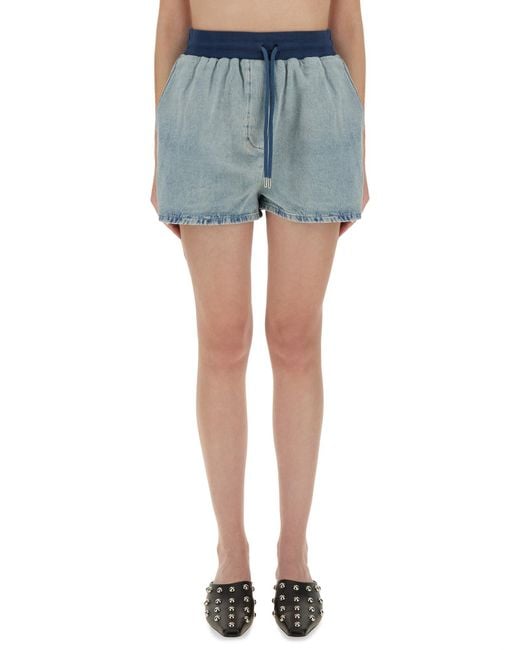 Moschino Blue Relaxed Fit Denim Shorts With Elastic Waistband