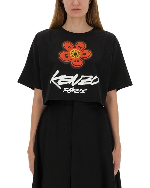 KENZO Black Cropped T-Shirt "Futura"