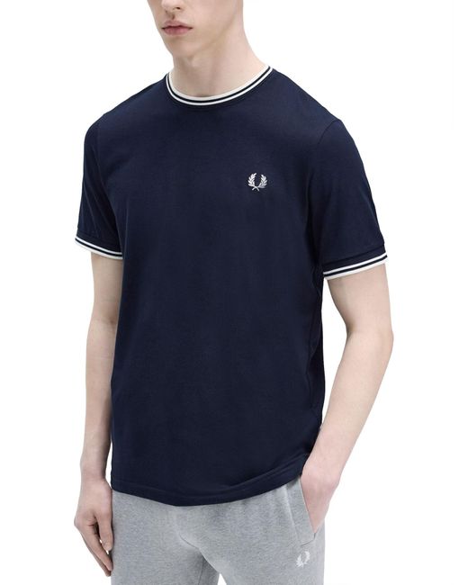 T-Shirt Con Doppia Riga di Fred Perry in Blue da Uomo