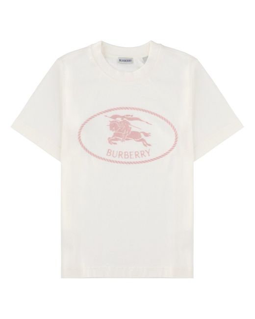Burberry White Knight Stamp Cotton T-Shirt