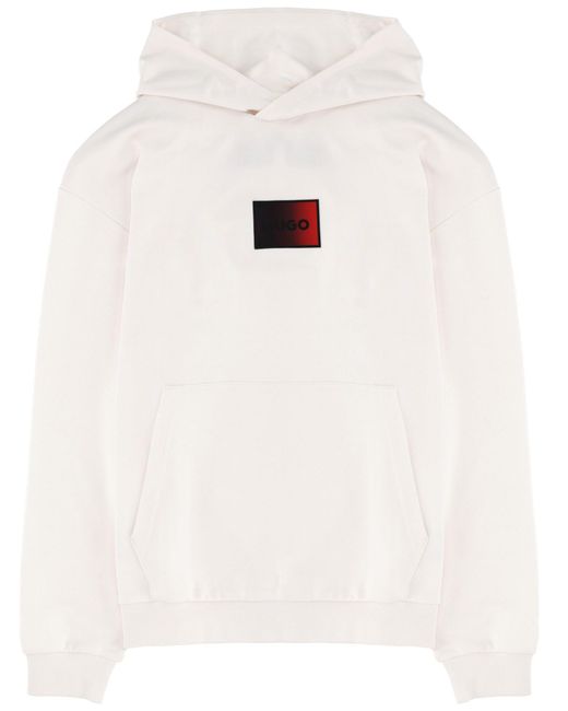 HUGO White Logo Hood Sweatshirt for men