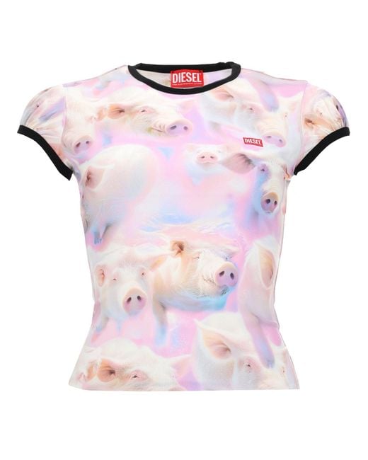 DIESEL Pink T-Shirt Con Stampa