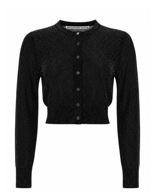 Alexander Wang Black Cardigan Cropped Con Perline Trasparenti