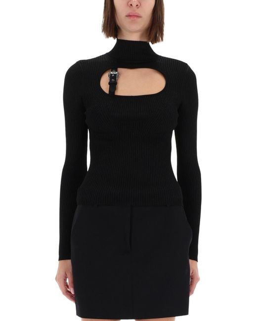 Versace Jeans Couture Black Ribbed Top With Buckle