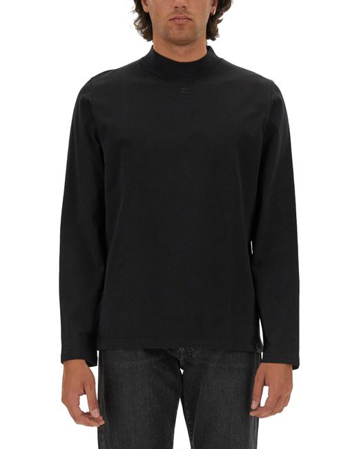 Courreges Black T-Shirt With Subtle Logo for men