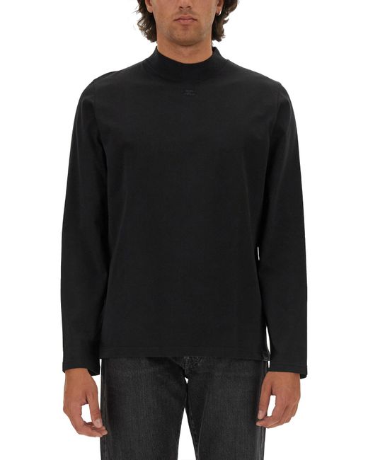 Courreges Black T-Shirt With Subtle Logo for men