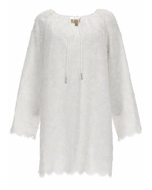 MICHAEL Michael Kors White Floral Embroidered Cotton Voile Dress