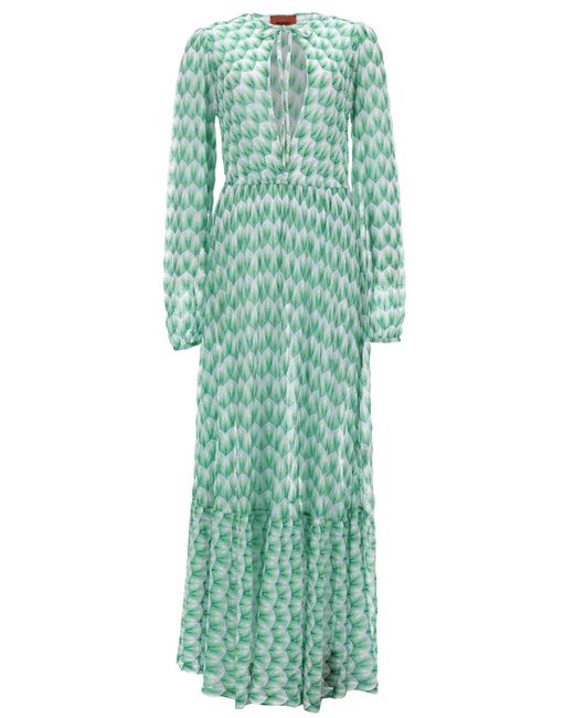 Missoni Green Printed Round Neck Maxi Dress