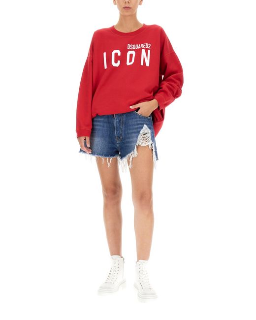 FELPA ICON IN COTONE CON STAMPA LOGO di DSquared² in Red