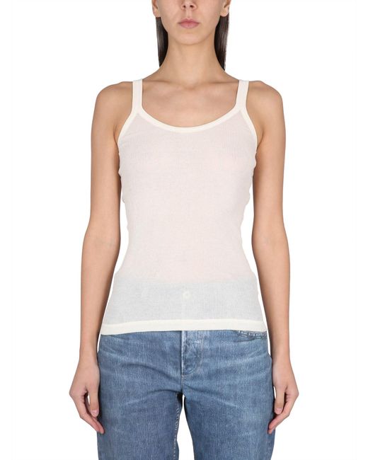 Bottega Veneta Blue Slim Fit Cotton Top With Round Neckline