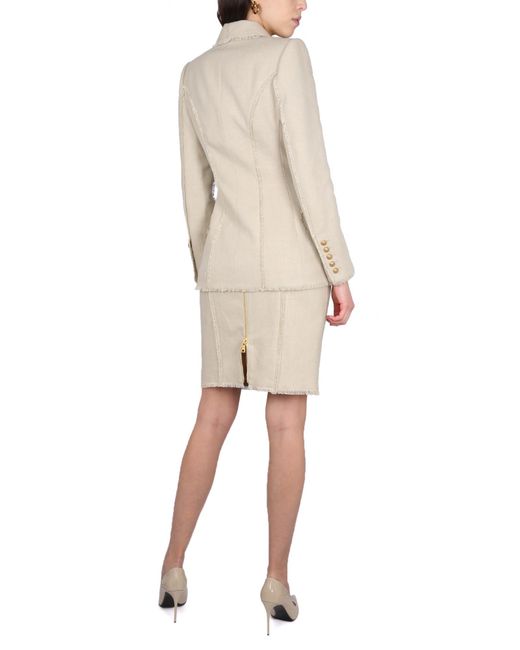 GONNA MIDI IN LINO CON BOTTONI GOFFRATI di Balmain in Natural