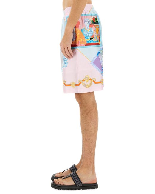 SHORTS TWILL SETA GALLERY PRINT di Versace in Blue da Uomo