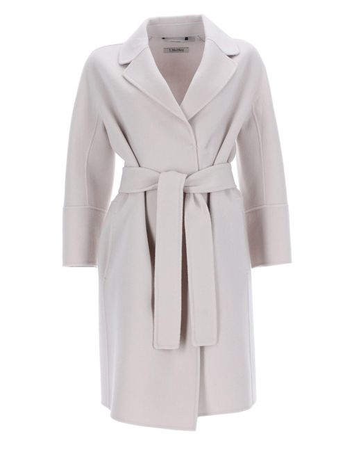 Max Mara White Wool Coat With Belt