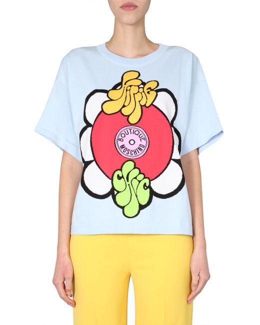 Boutique Moschino Gray Crew Neck Cotton Knit T-shirt With Hippie Insert