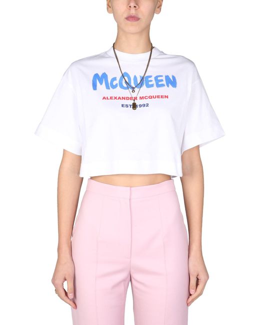 Alexander McQueen Multicolor T-shirt With Graffiti Logo Print