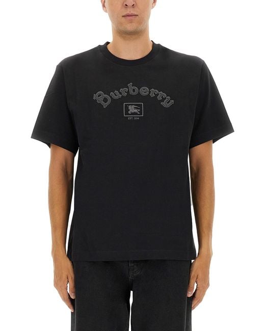 Burberry Black Gothic Logo Crewneck T-Shirt for men