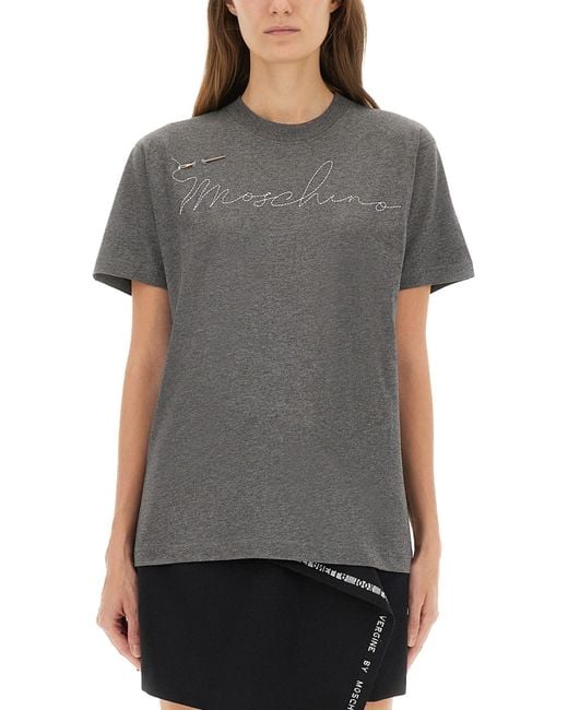 Moschino Gray T-Shirt With Embroidered Logo