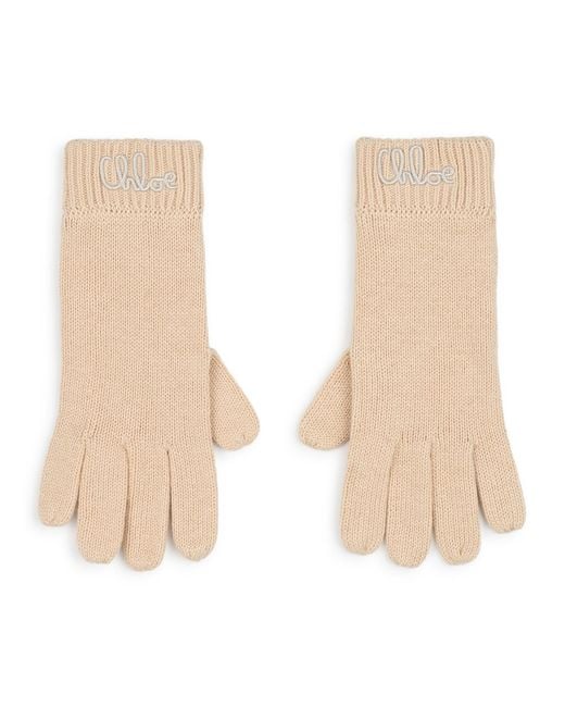 Chloé Natural Gloves With Logo