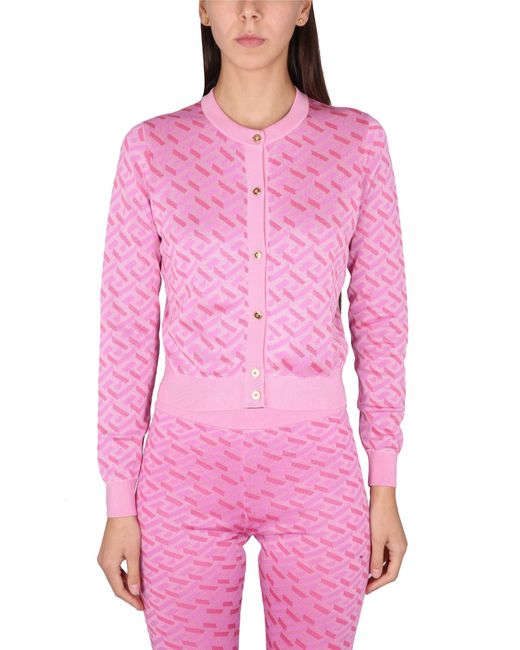 Versace Pink Jacquard Cardigan La Greca