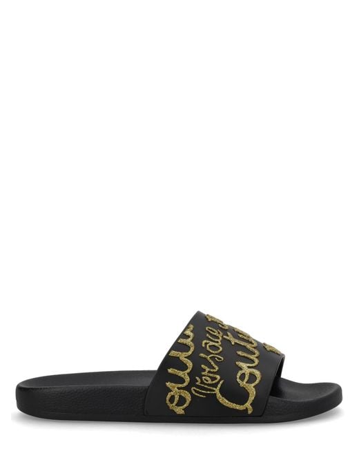 Versace Jeans Couture Black Slides With Logo