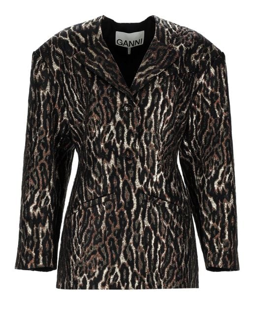 Ganni Black Animal Print Blazer