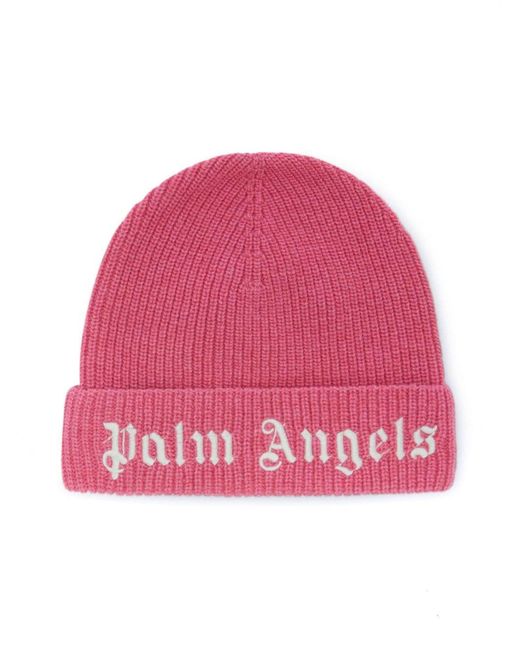 Palm Angels Pink Beanie With Logo