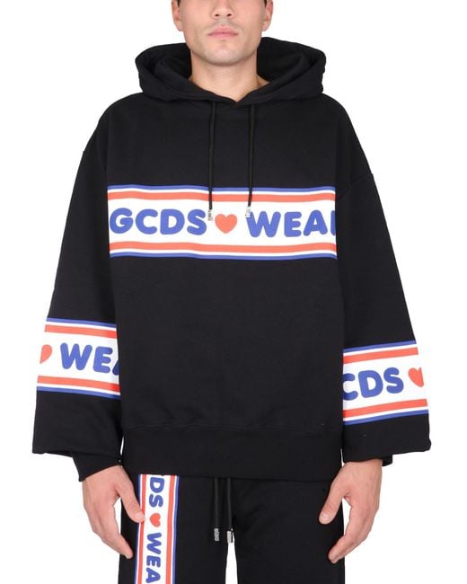 Gcds Black Logo Oversized Hoodie for men