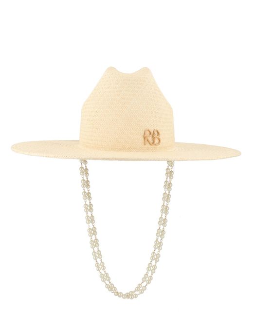 Ruslan Baginskiy White Pearl Chain Frayed-Brim Fedora Hat