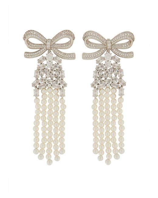 Self-Portrait White Drop Earrings With Bow