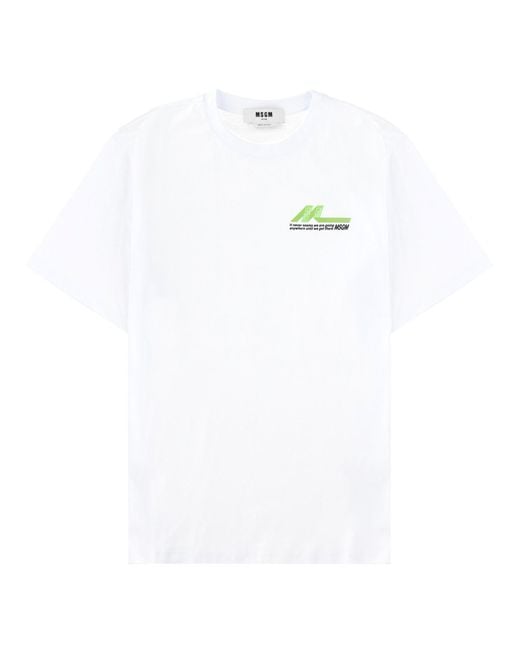 MSGM White Logo Crew Neck T-Shirt for men