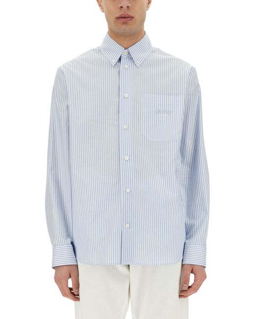 Versace Blue Striped Shirt With Silk Printed Insert for men