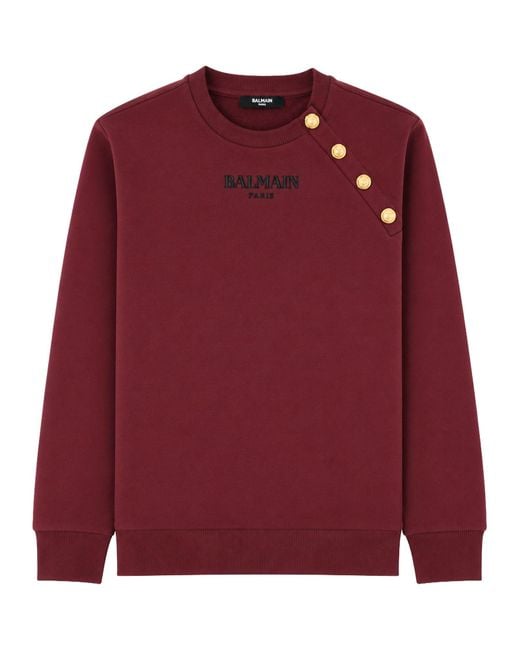 Balmain Red Felpa Girocollo Con Bottoni