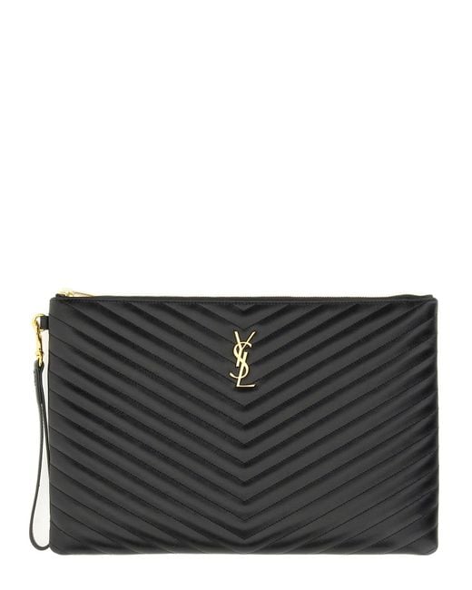 Saint Laurent Black Cassandre Leather Pouch