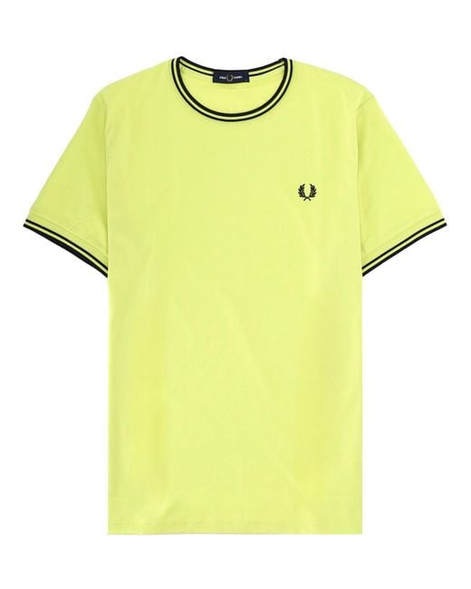 Fred Perry Yellow T-Shirt Con Doppia Riga for men