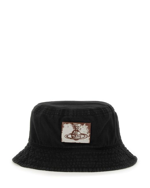 Vivienne Westwood Black Bucket Hat With Logo Cotton