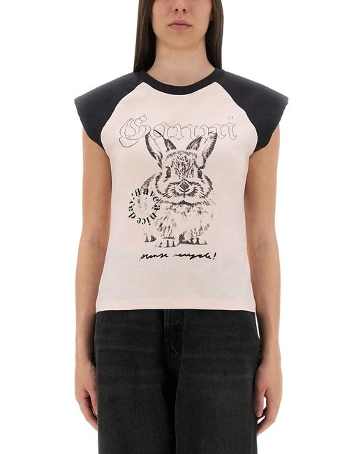 Ganni White "Bunny" T-Shirt