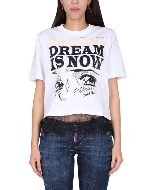 DSquared² White Cropped T-Shirt With Bold Logo Print