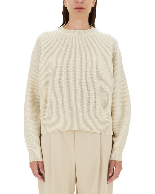 Brunello Cucinelli Natural Dazzling Ribbed Cashmere-Wool Sweater