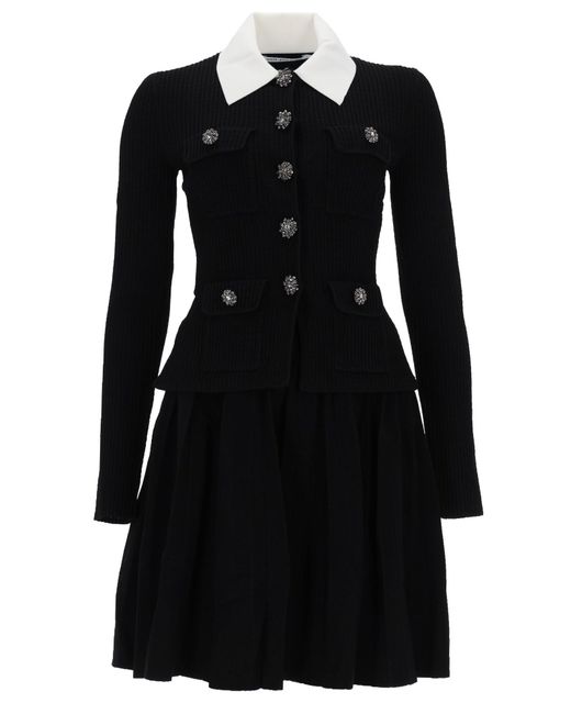 Self-Portrait Black Tailored Knit Mini Dress