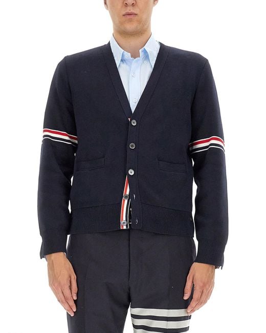Thom Browne Blue V-Neck Cardigan for men