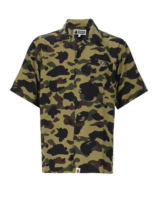 A Bathing Ape Green Camicia Con Patch Logo for men